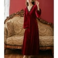 thumbnail image 2 of Defitshape Women's Sexy Velvet Vintage Nightgown Soft Pjs Warm Winter Long Lace Sleeping Spring Thick Loungewear Burgundy Large, 2 of 4