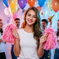 thumbnail image 2 of Cheerleading Pom Poms with Handle, Metallic Foil Cheer Pom Poms for Team Spirit, Sports Games, Dance, Football, Basketball, Party & Stage Performance, 9.8", Pink, 2 of 8