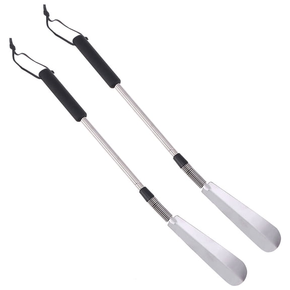 KALLORY 2Pcs Metal Shoe Horn Telescopic Stainless Steel Adjustable Length Daily Use