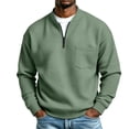 thumbnail image 3 of TKKCS Mens Waffle Knit Quarter Zip Sweatshirts Relaxed Fit Stand Collar Casual Long Sleeve Pullover Tops with Chest Pocket Green XL, 3 of 10