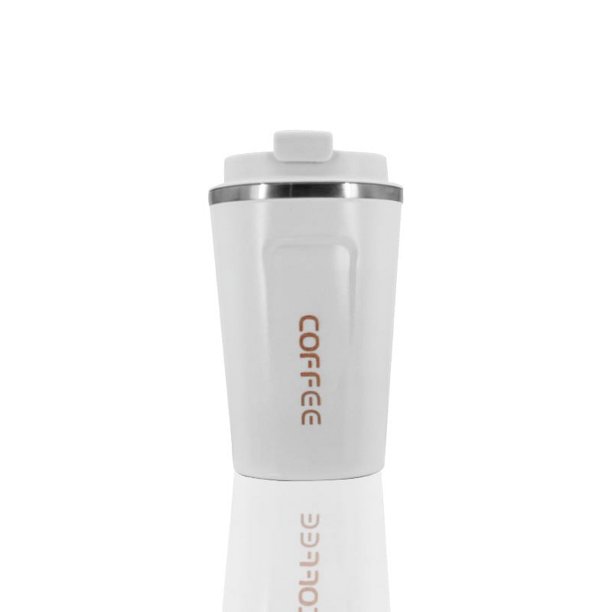 Taza de café reutilizable, taza de viaje de acero inoxidable de 13 oz con tapa de coche con aislamiento de doble pared, taza de coche 100% a prueba de fugas y a prueba de fugas (blanco) Rojo Verde JM