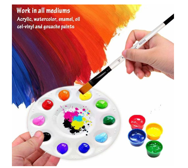 Palette, Round Plastic Kids and Adults Art Paint Pallet for Watercolor,  Gouache, Oil Painting, Craft Professional Art Painting (3Pcs) 