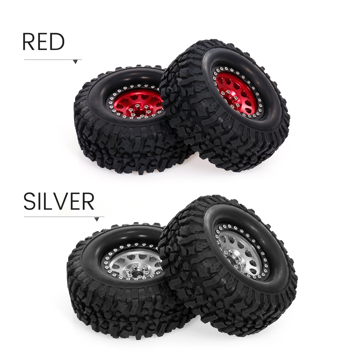 1.9" Aluminum Beadlock Wheels & Tires For 1/10 RC Crawler (SCX10, TRX-4) - 4PCS Set