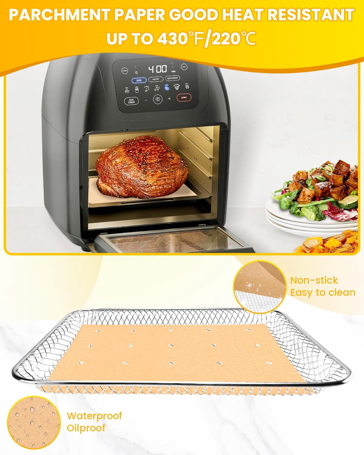 154PCs Air Fryer Liners Compatible with CHEFMAN Multifunctional Digital Air Fryer 10Qt, 100PCS Parchment Paper, 50PCS Perforated Disposable Liners, 4PCS Non-Stick Teflon Baking Mats Accessories