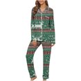thumbnail image 1 of Puntoco Pijamas para mujer Conjunto de pijama con camisa de cuello en V y manga larga con estampado navideño para otoño e invierno para mujer, 1 of 5