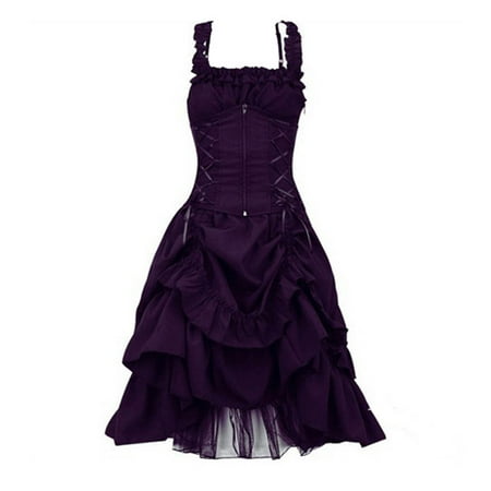 Women s Fashion Gothic Prom Dress Slim Irregular Straps Corset Lace Lining Dresses with Irregular Pleats Halloween Weding Birthday Party Vintage Court Medieval Dress