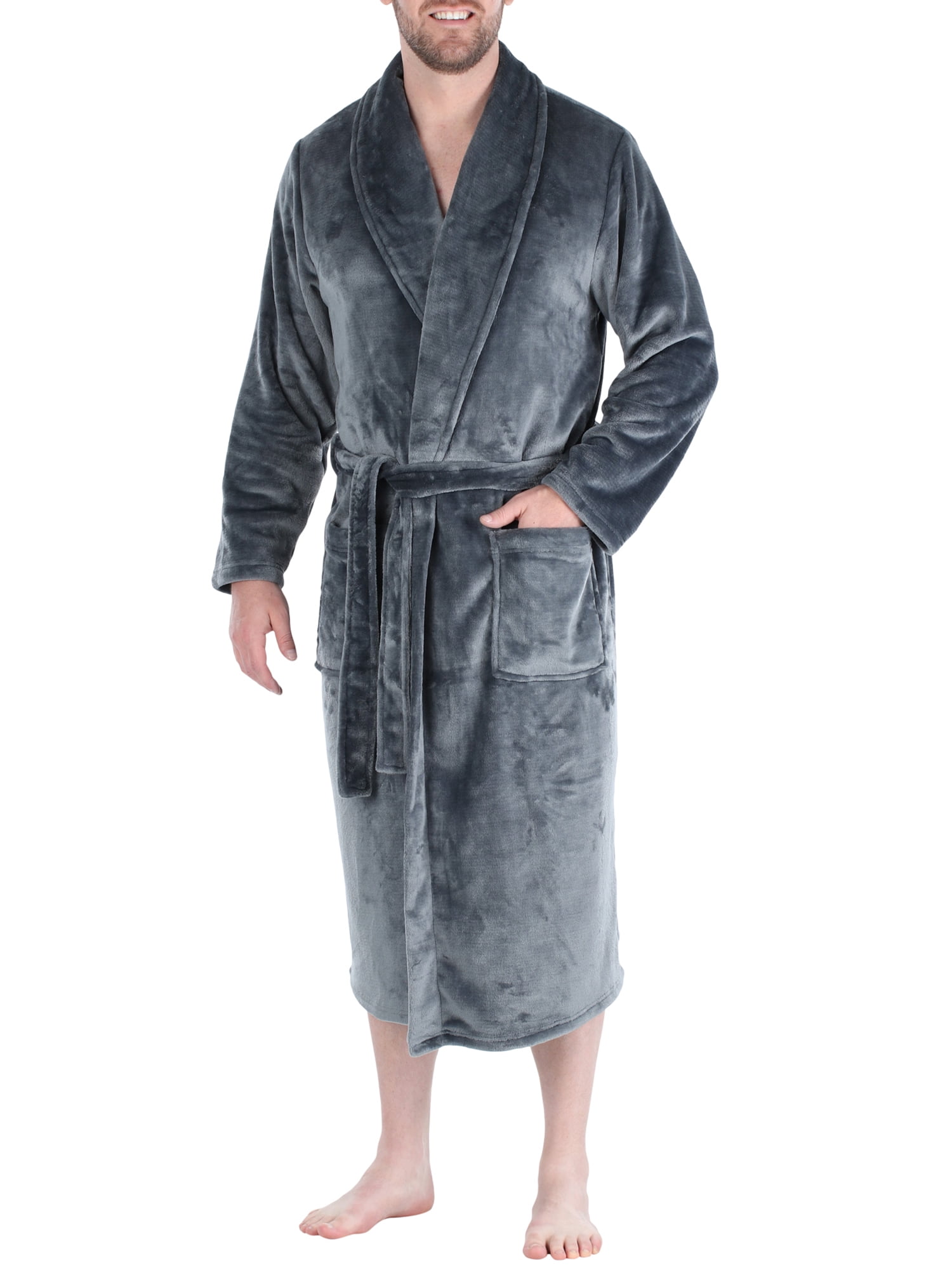 PajamaMania Mens Plush Long Sleeve Fleece Long Bathrobe