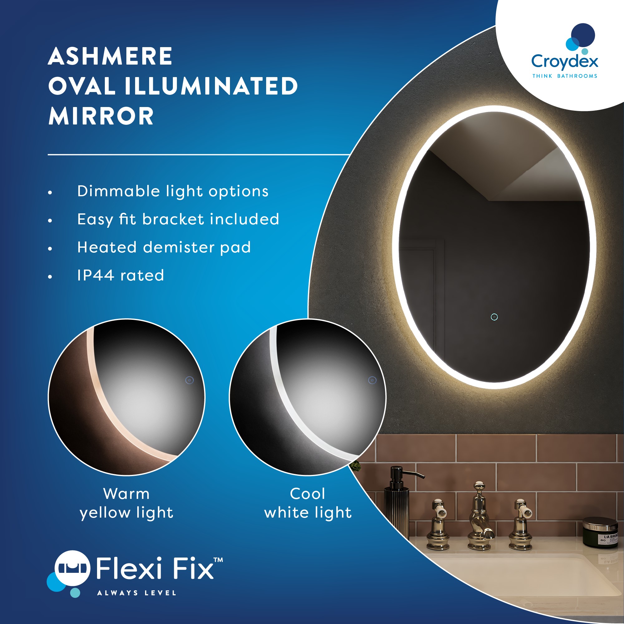 Croydex Ashmere Oval Illuminated Mirror with Hang N Lock Easy Fitting System (20X28in)