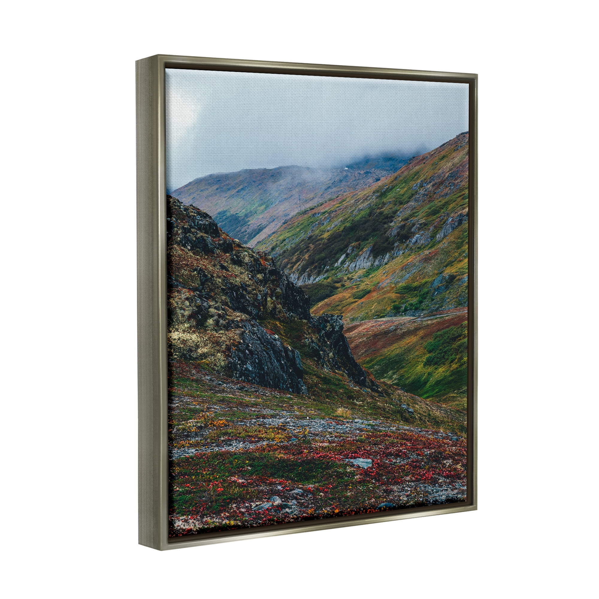 Stupell Industries Mountain Peaks Scenery Landscape Photography Gray Floater Framed Canvas Art Print Wall Art, 25 x 31