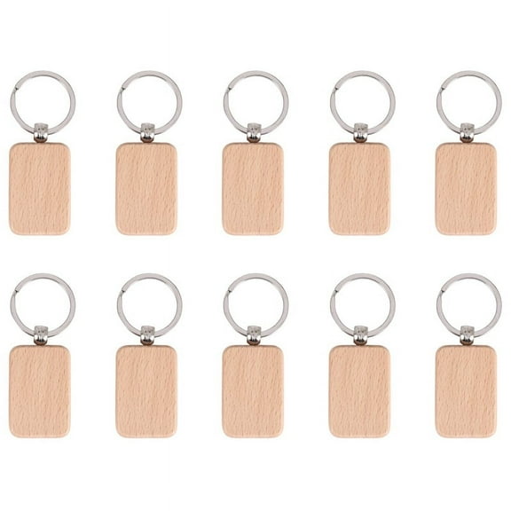 10 Pack Blank Wooden Key Chain Unfinished Wood Pendant Blanks with Keyrings for Tags DIY Craft Supplies