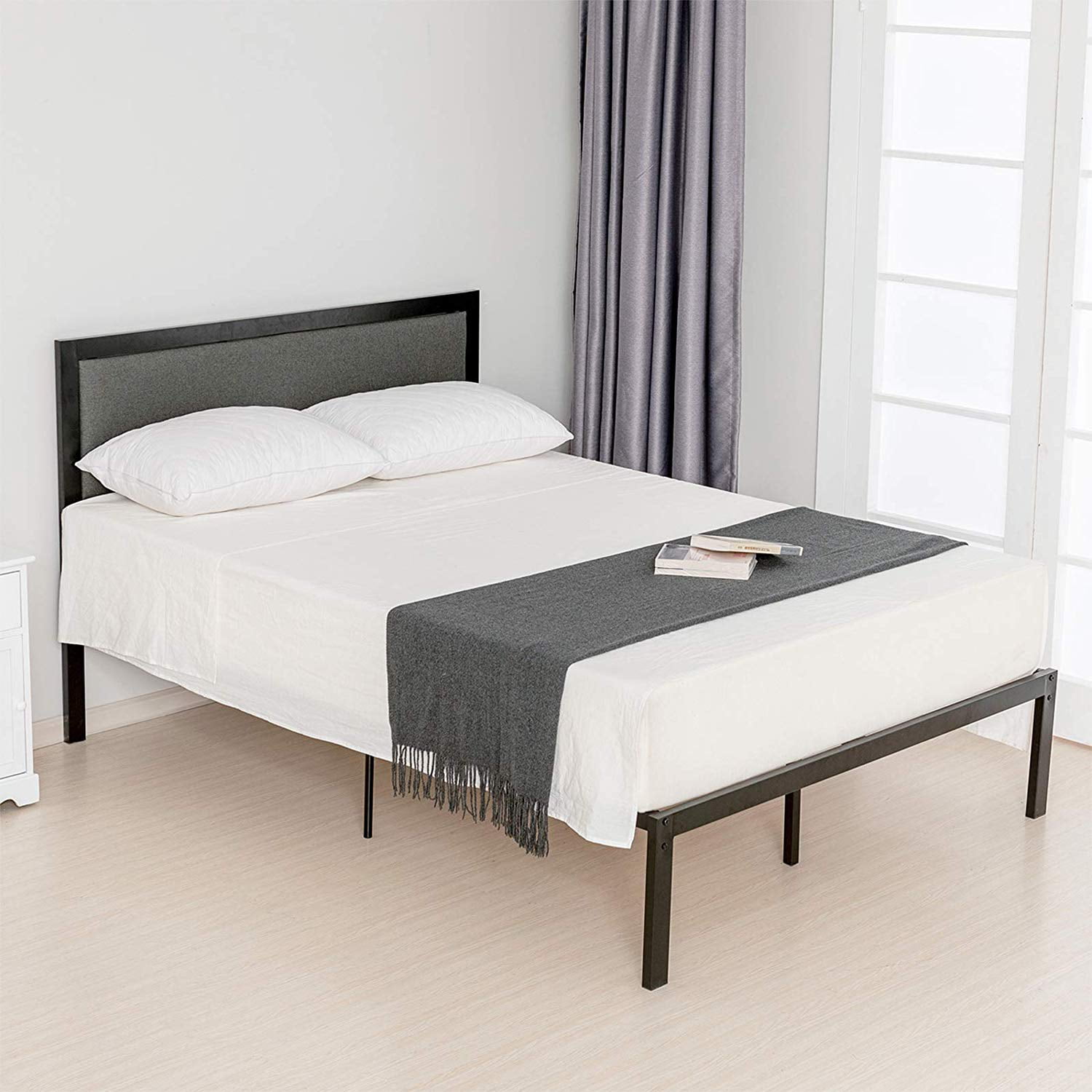 Mecor Queen Platform Bed Metal Frame - with Solid Wood Slats Support