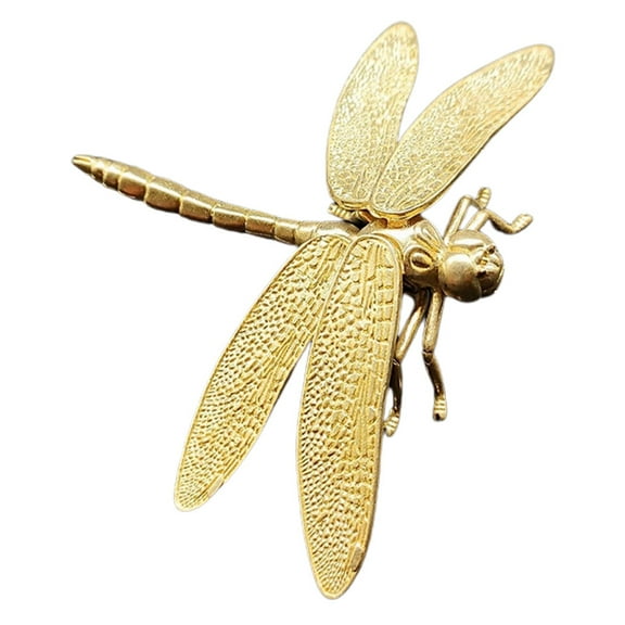 FELTECHELECTR Miniature Dragonfly Shape Brass Animal Statue 1Pcs Golden Retro Home Office Garden Decoration
