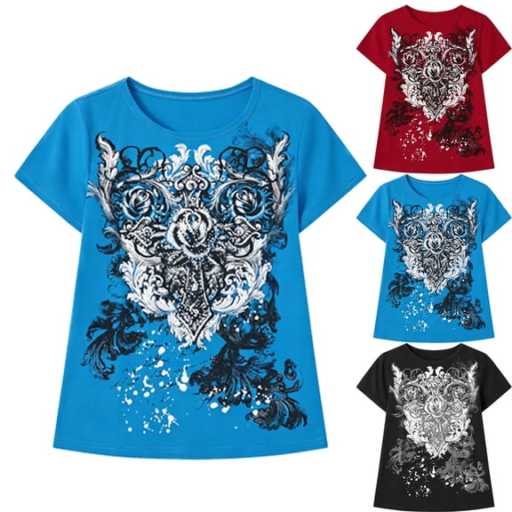 Women Grunge Shirts Emo Clothes Y2K Graphic Tee Short Sleeve Slim Fit Printed Fashion Casual Tee Shirts Summer Tops L