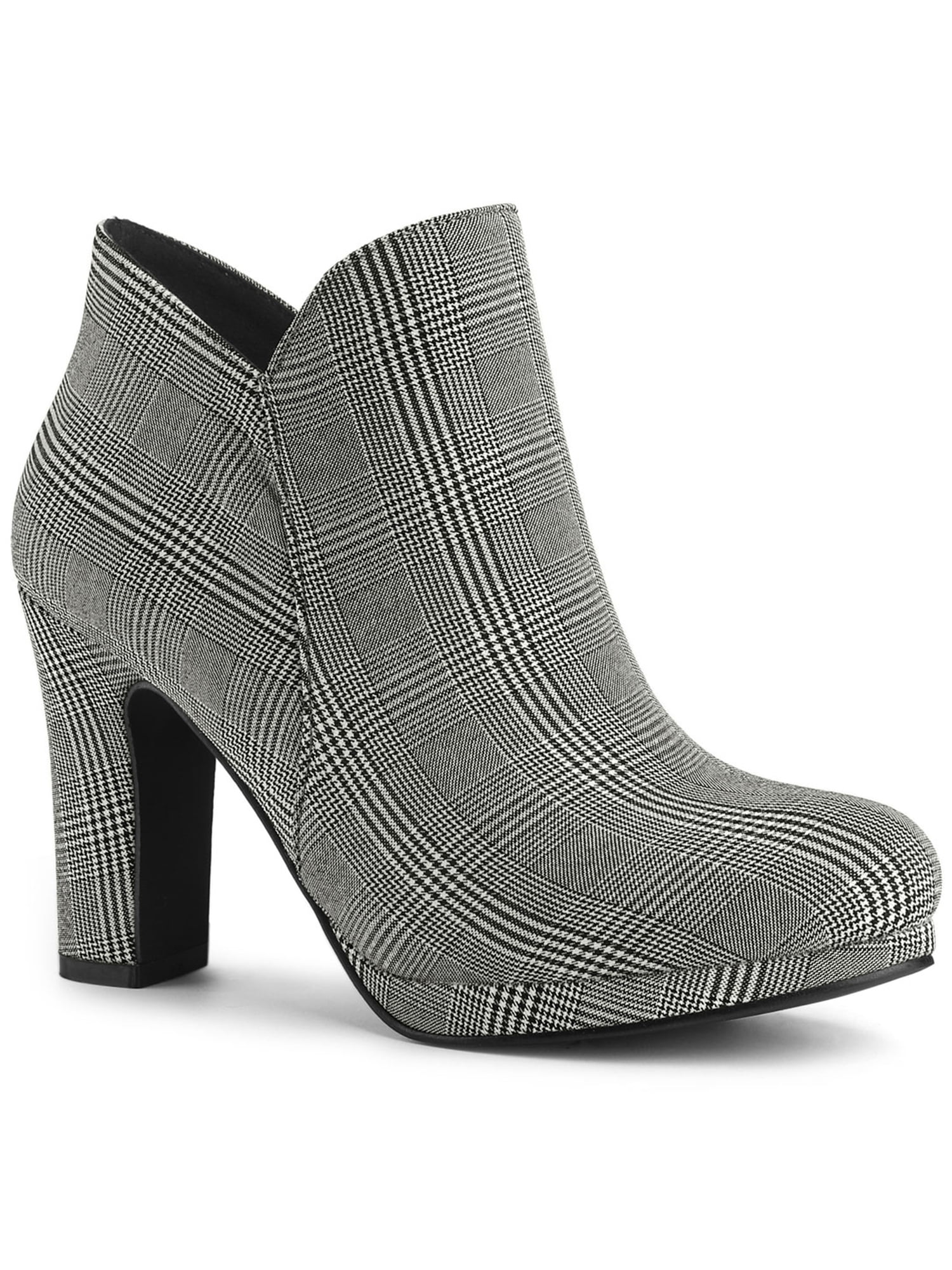 plaid heel boots