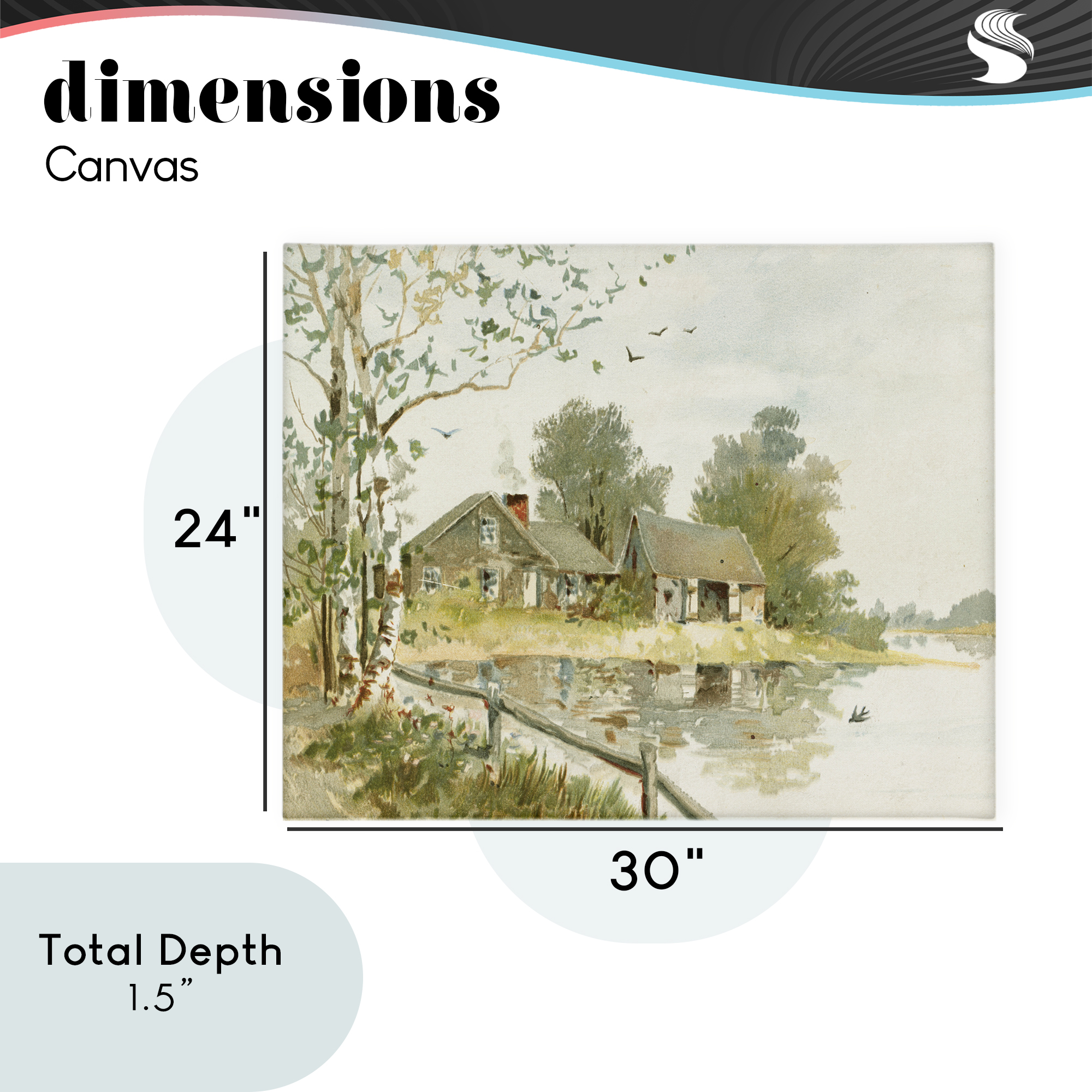 Cabin Along River's Edge Canvas Wall Art, design by Lettered and Lined