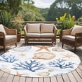thumbnail image 5 of Summer Blue Round Living Room Rugs 5 ft, Yellow Coral Shell Starfish Marine Life Coastal Washable Area Rug with Non-Slip Sturdy Edge Binding Round Carpet for Entryway Kitchen Bedroom Bathroom, 5 of 9