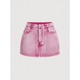 thumbnail image 2 of Pink Bow-Adorned Denim Mini Skirt With White Ribbon Pocket Details, 2 of 8