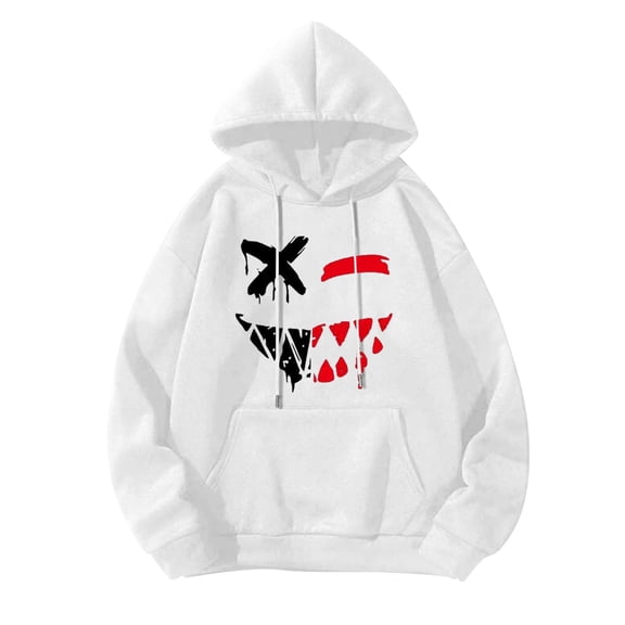 Valora Men Sweatshirt Men's Hoodie Sweatshirt for Fall Winter with 3D Face Print Comfortable Warm Casual Pullover Top for Everyday Wear White 2XL