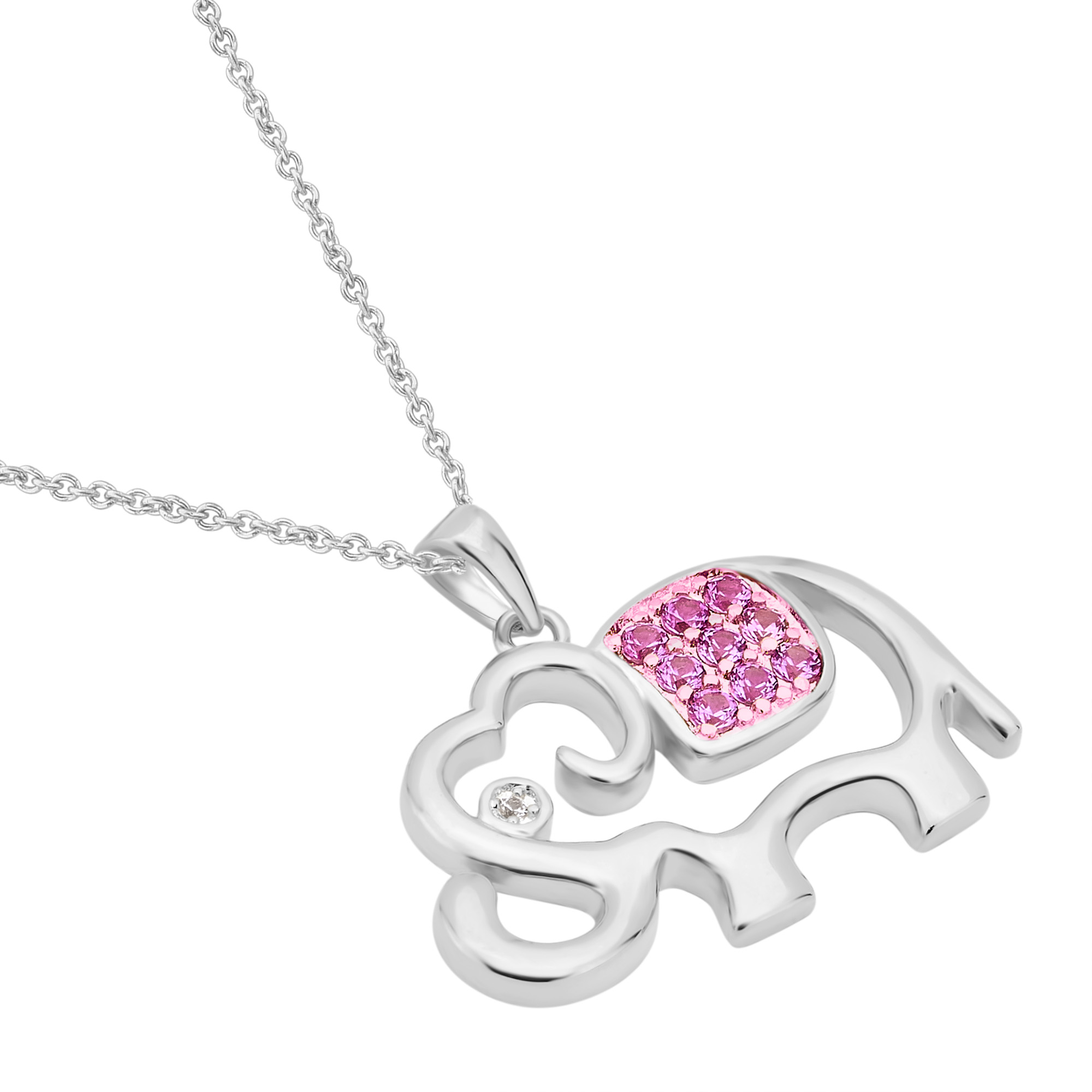 Ruby and White Sapphire Silver tone Elephant Pendent