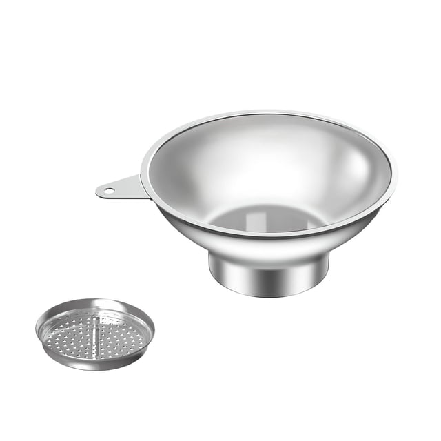 Embudo de Metal Nomatox Grande con Colador para Transferir Leche, Zumo y Aceites