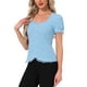 thumbnail image 4 of CAMISA VICTORIANA INSPIRADA CHIC PARA MUJERES CON ESCOTE CORAZÓN Y MANGAS ABULLONADAS, BLUSA GÓTICA CON LACITOS PARA HALLOWEEN, TALLA XL, AZUL CIELO, 4 of 6