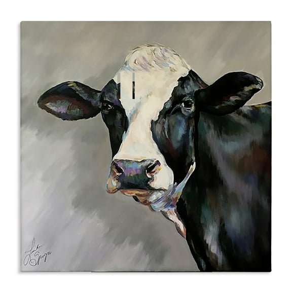 Stupell Industries Belle Black and White Cow Canvas Wall Art design by Linda Sperruzzi, 17 x 17