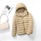 thumbnail image 1 of Chaqueta de plumón de pato para mujer, abrigo corto ajustado con capucha, color blanco cálido, talla grande 5XL, 6XL, 7XL, otoño e invierno, 2023, 1 of 5