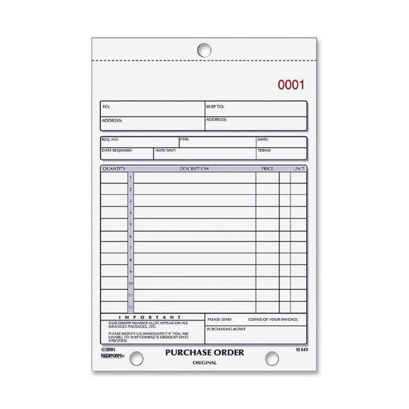 Purchase Order Book, Bottom Punch, Two-Part Carbonless, 5.5 X 7.88, 1/page, 50 Forms | Bundle of 5 Each