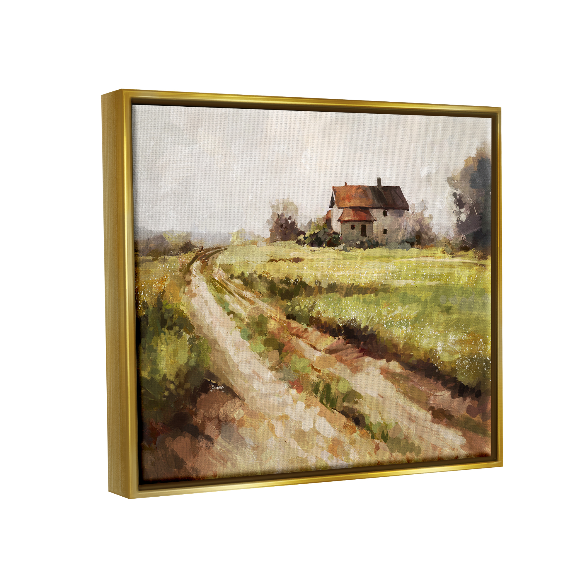 Stupell Industries Country Path to Barn Landscape Painting Gold Floater Framed Canvas Art Print Wall Art, 31 x 25