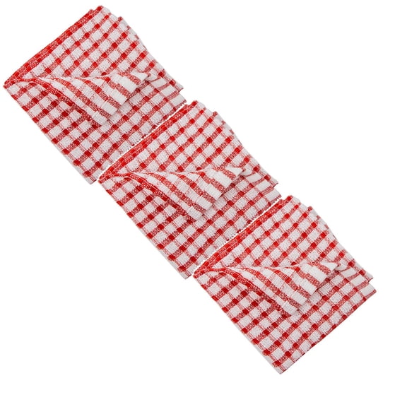 Absorbent Cotton Tea towels, 3 Pack Soft & Lint-Free Dish Cloths for Kitchen, Plaid Pattern for Drying Dishes, Reusable Cleaning towels, Red