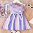 thumbnail image 2 of Robe d'Été pour Fille, une Épaule, Rayée, à Volants, Princesse, Évasée, de Fête, Taille Haute, 2 of 9