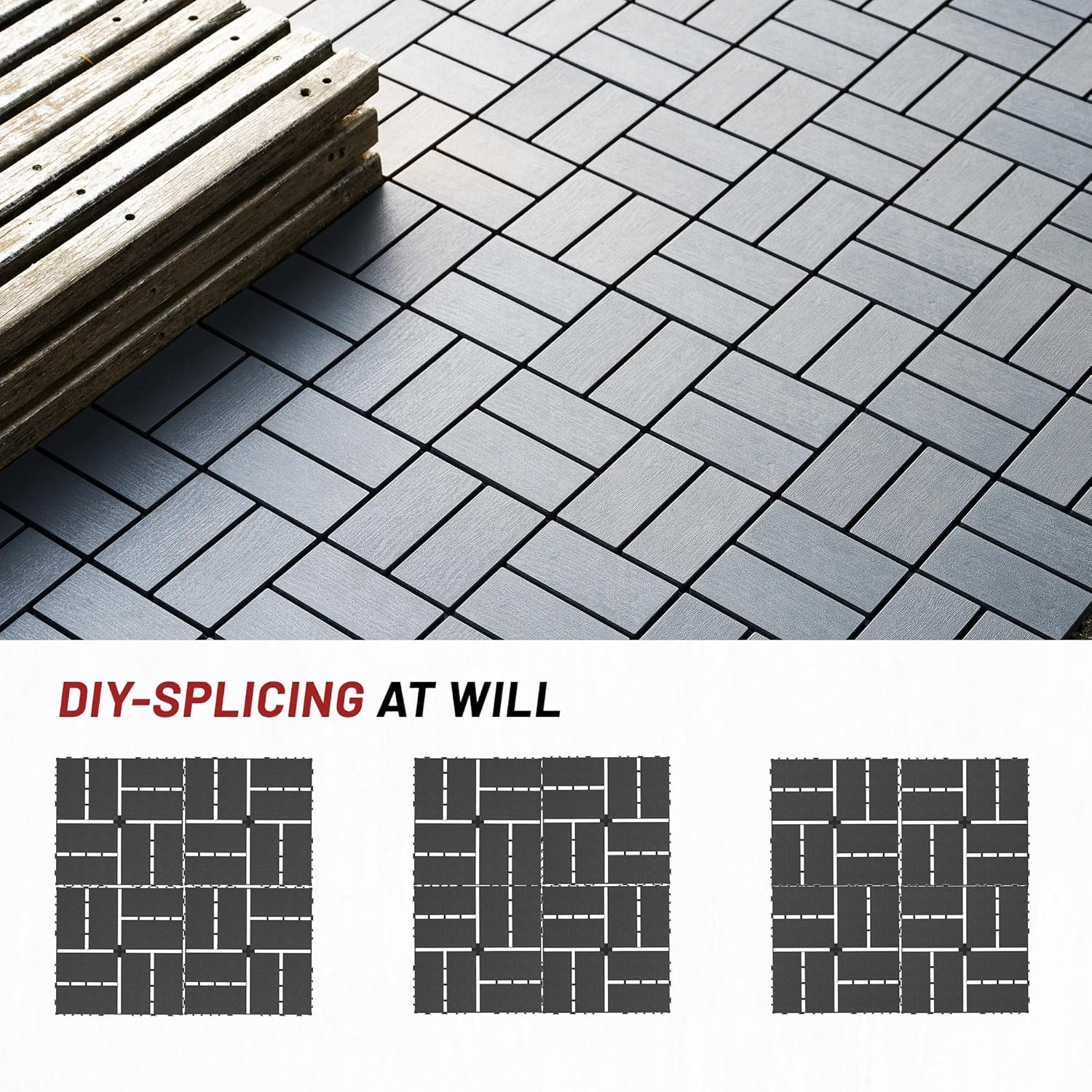 44 Pack Interlocking Deck Tiles Outdoor Patio Flooring Waterproof DIY Snap Plastic Floor Tiles for Balcony Backyard Pool