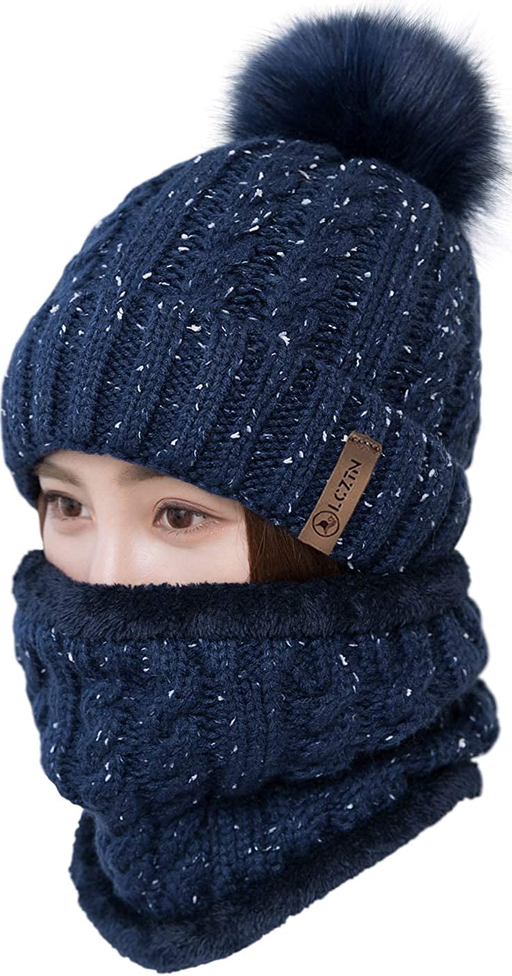 AIMTYD Womens Pom Beanie Hat Scarf Set 