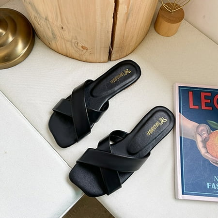 

Promotion Clearance Women s Cross Sandals Women s Candy Color Square Flat Bottomed Slippers Women s Shoes Beach Shoes Black 39