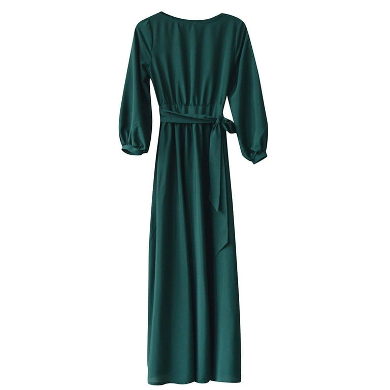 JNGSA Elegant Dresses for Women, Womens Cocktail Dresses 2023 Crewneck  Lantern Long Sleeve Formal Dress Tie Waist Maxi Dresses - Walmart.com