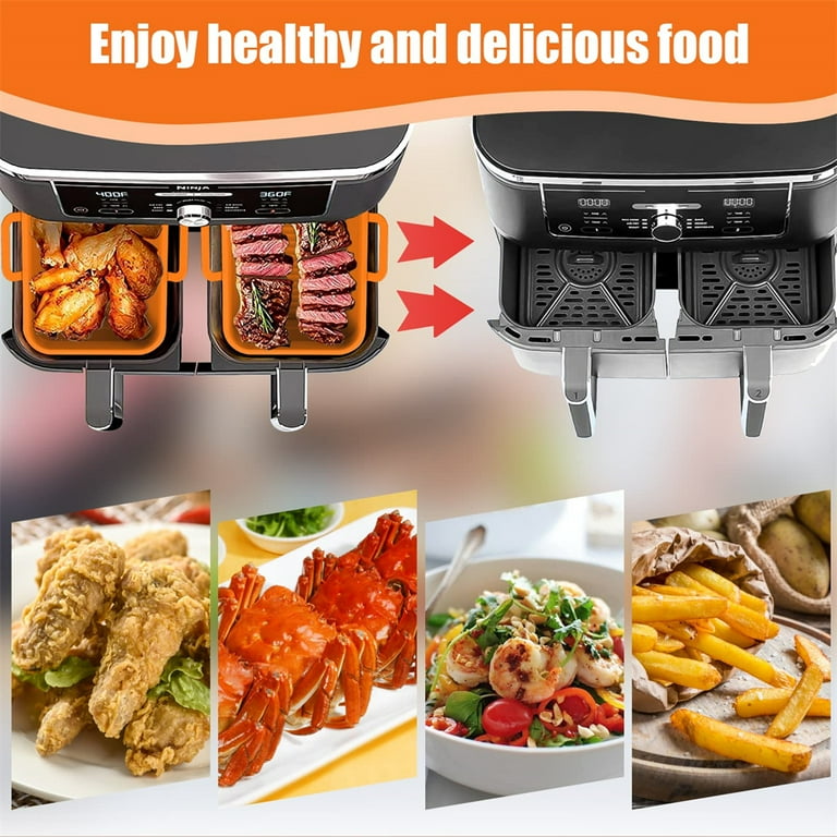 2Pcs Collapsible Silicone Pot for Dual Air Fryer Foldable Silicone