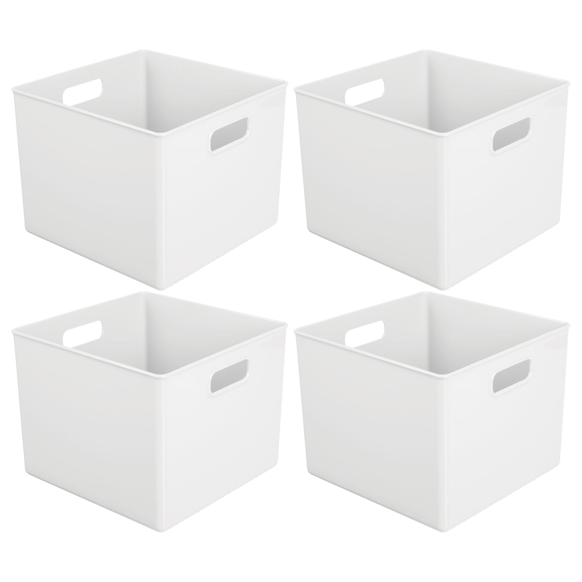  mDesign Small Plastic Office Storage Container Bins with  Handles for Organization in Filing Cabinet, Closet Shelf, or Desk Drawers,  Organizer for Notes, Pens, Pencils, Ligne Collection, 4 Pack - Clear 