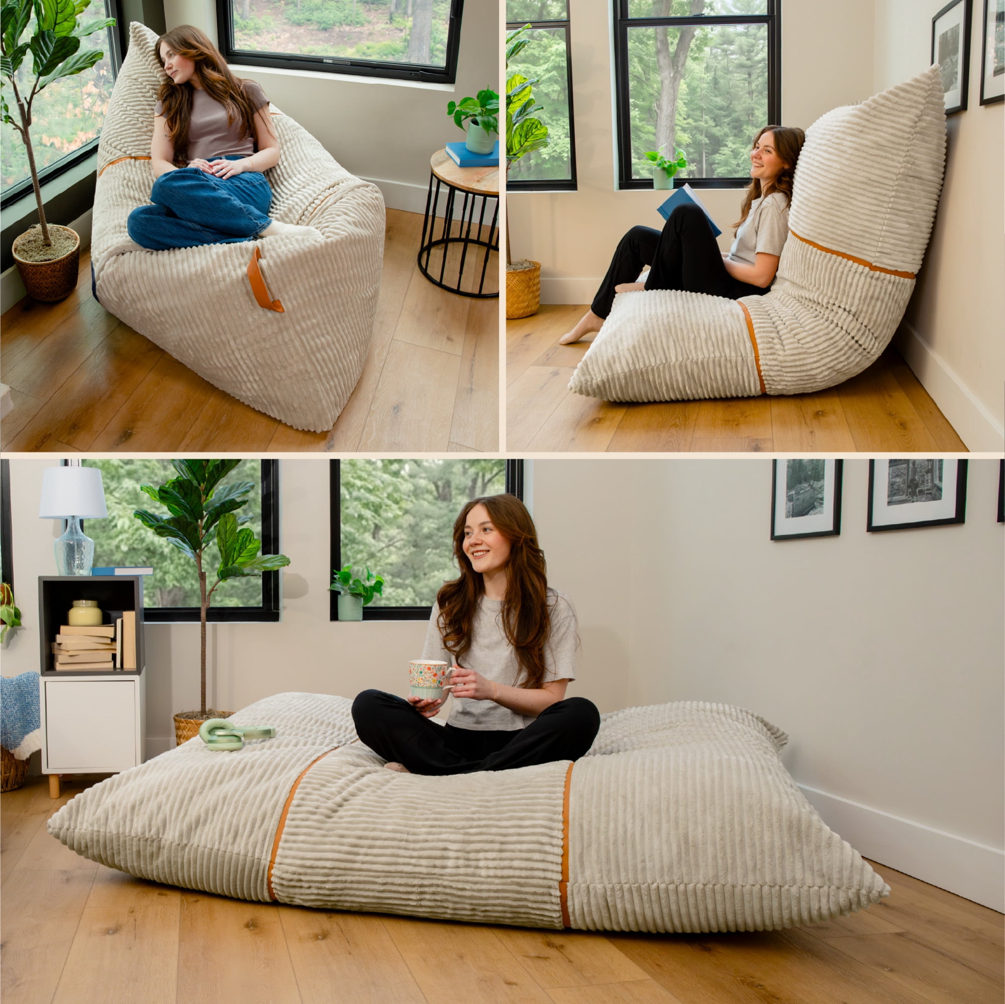 Big Joe Turnabout 3-in-1 Convertible Bean Bag Chair, Vanilla Latte