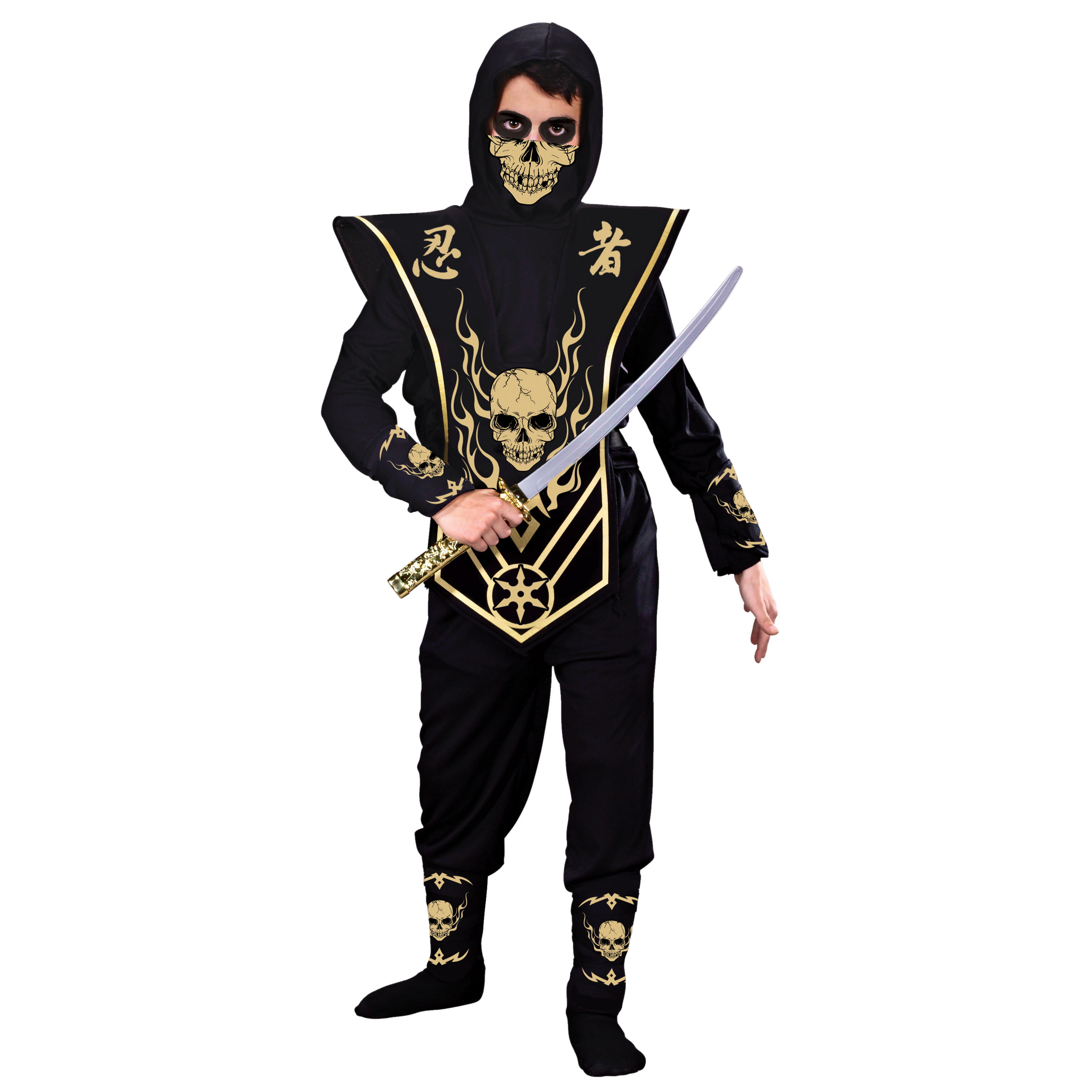 Fun World Inc. Skull Ninja Halloween Fantasy Costume Male, Child, Gold
