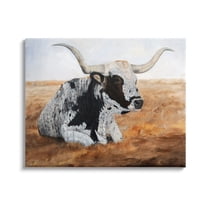 Stupell Longhorn Cattle Prairie Portrait Animals & Insects Painting Gallery Wrapped Canvas Print Wall Art