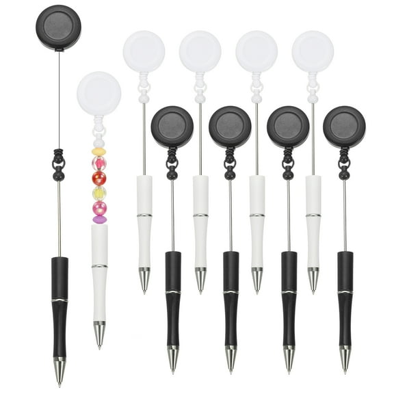Uxcell Beadable Pens, 10 Pcs Retractable Badge Reel Beadable Pen Bulk Beaded Ballpoint Pen Black Ink, Black/White