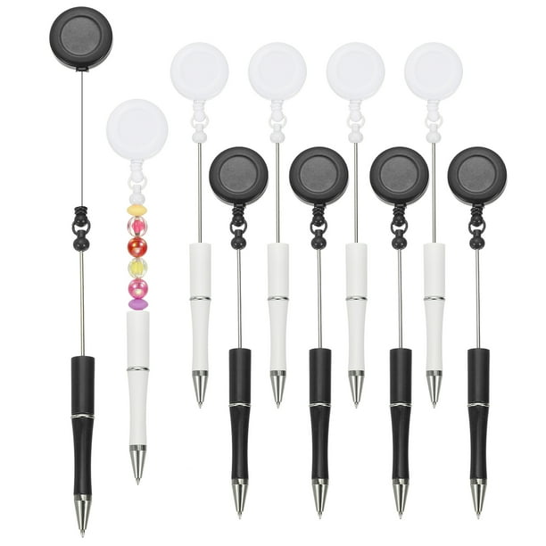 Bolígrafos para cuentas Uxcell, 10 Pcs Bolígrafo retráctil para insignias, Bolígrafo de cuentas de bola negra, Negro/Blanco