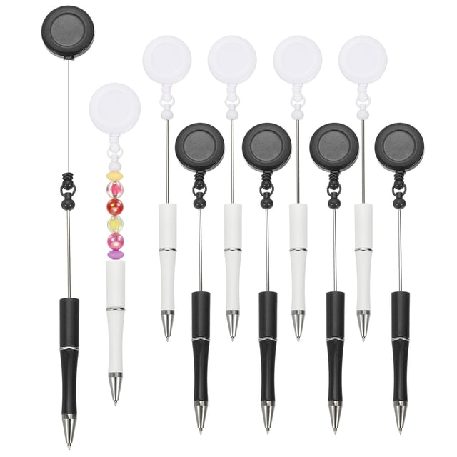 Bolígrafos para cuentas Uxcell, 10 Pcs Bolígrafo retráctil para insignias, Bolígrafo de cuentas de bola negra, Negro/Blanco