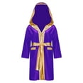 thumbnail image 4 of TiaoBug Kids Boys Boxing Robe Metallic Hooded Boxing Tops Cloak Boxer Long Sleeve Open Front Hooded Cloak with Belt Set Purple 8, 4 of 7