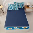 thumbnail image 4 of Homewish Vintage Floral Zipper Full Size Comforter Sets with Fitted Sheet and 2 Pillowcases,Navy Flowers Zipper Bedding Set,Navy Blue Reversible,4pcs, 4 of 8
