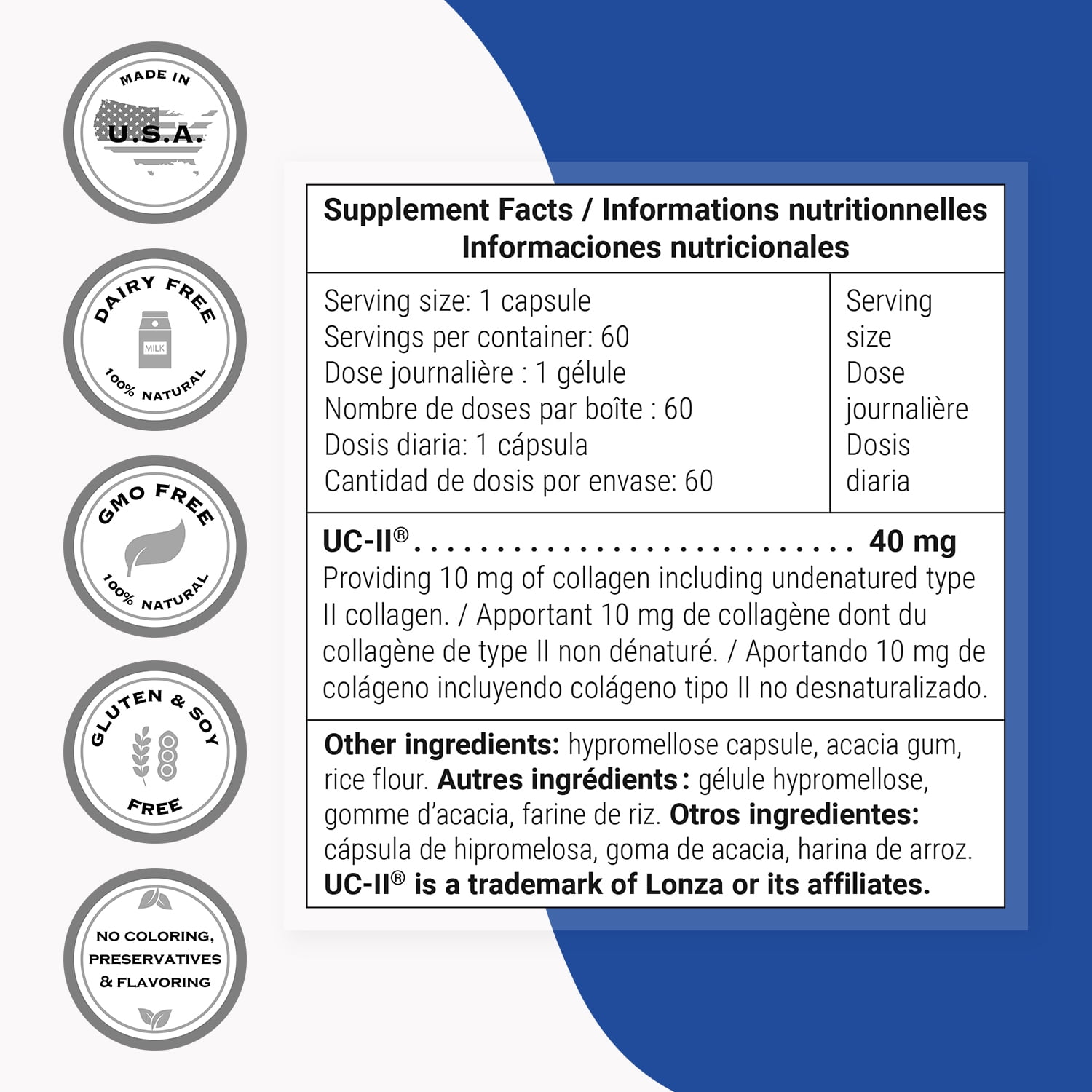 SuperSmart UC II Supplement 40mg per Day (Premium Collagen) - Undenatured Type II Collagen Supplement | Non-GMO & Gluten Free - 60 Vegetarian Capsules