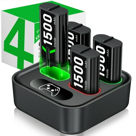 BEBONCOOL Charger for Xbox One Controller Battery Pack, with 4 x 1500mAh Rechargeable Battery Charger Charging Kit for Xbox Series X|S, Xbox One X/Xbox One S/Xbox One Elite-Black
