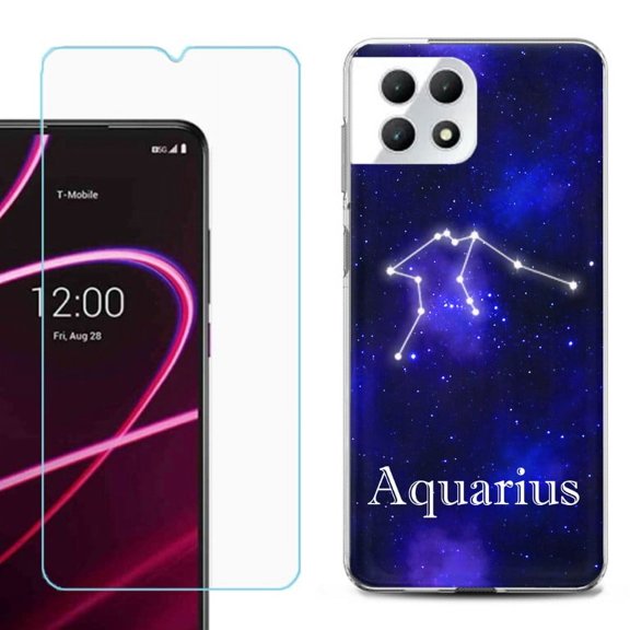 Phone Case for T-Mobile Revvl 7 5G, Shockproof Case Cover with Tempered Glass Screen Protector, by OneToughShield - Aquarius