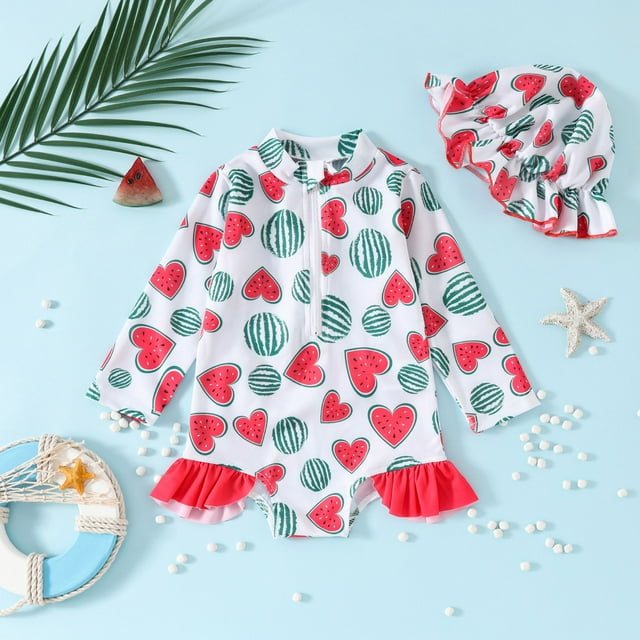 Toddler Girls Rash Guard Swimsuits Ruffle Sun Protection Long Sleeve Athletic Bathing Suits 18-24 Months Girls Clothing