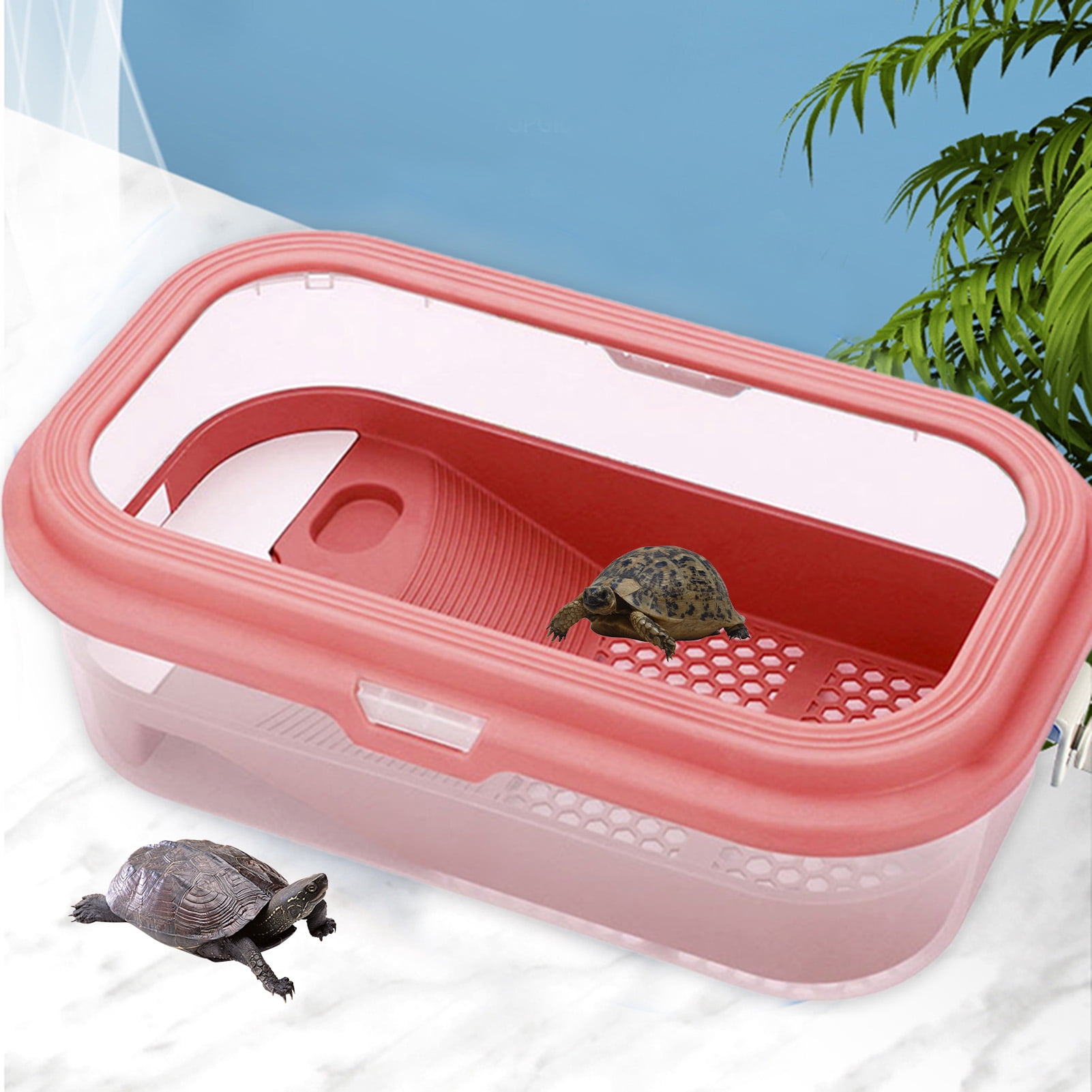 Huanledash Turtle Tank with Bask Platform Double Layer Large Capacity Reptile Animal Feeding Box Fish Tortoise Habitat for Home Use